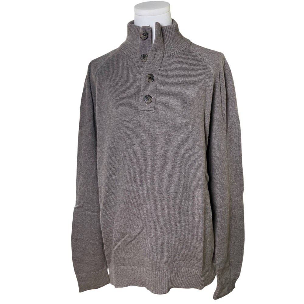 Banana Republic XL Men's Mock Neck Sweater Taupe Wool Blend‎ Button Pullover